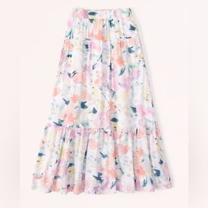 Abercrombie & Fitch Women’s Pastel Floral Ruffle Tiered Maxi Skirt